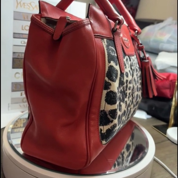 Coach Legacy Haley Red Leather Cheetah Print Handbag - Picture 2 of 6
